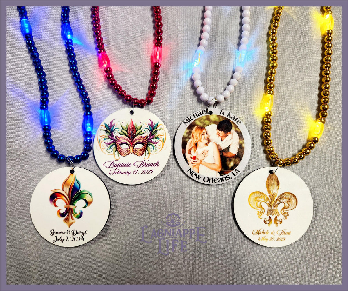 Personalize Flashing Necklace Beads Customize Double Sided Medallion Beads Flashing Lights Party Favors Wedding Personalized Light Up Beads